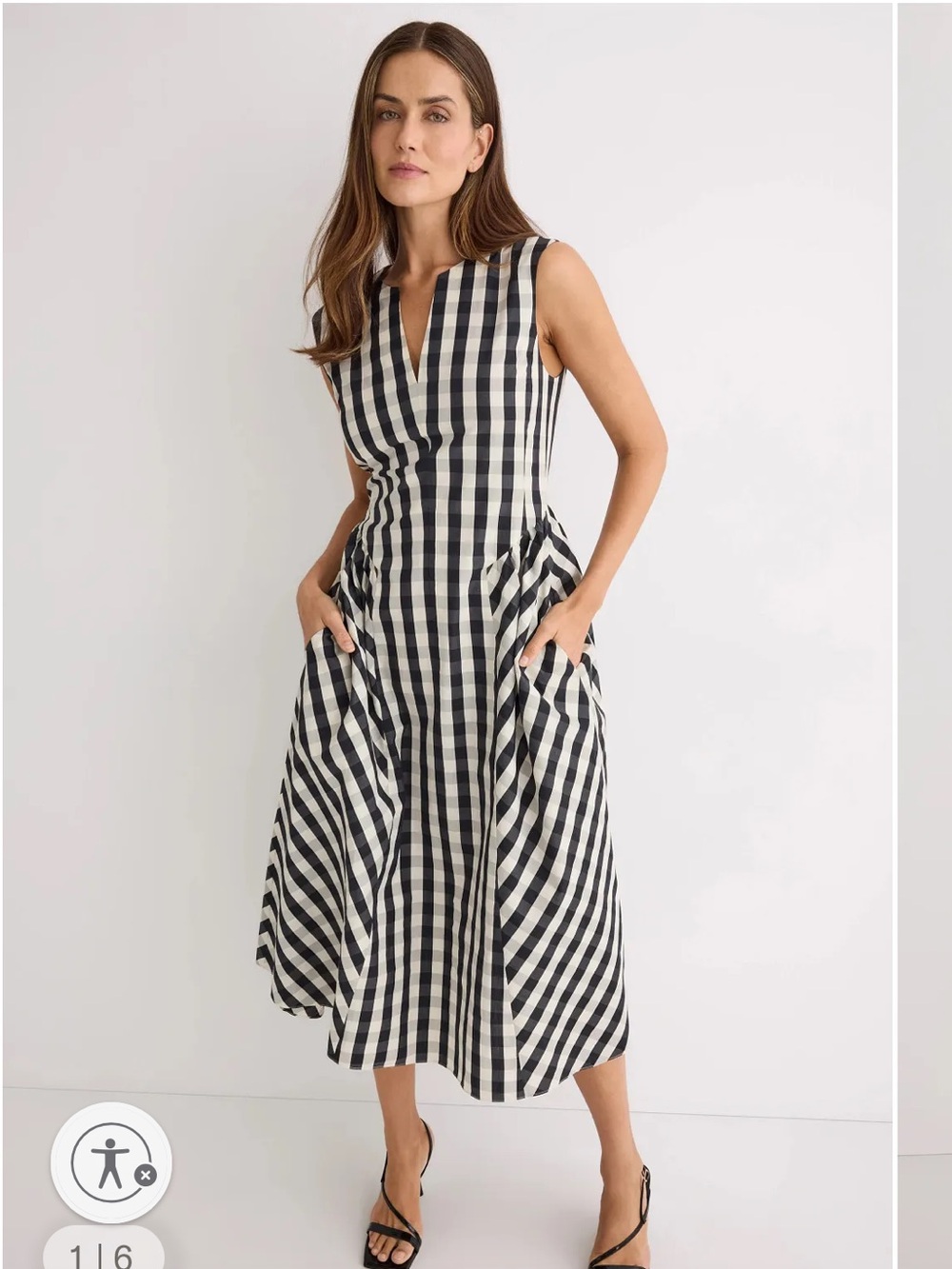 Tanya Taylor Black and White Gingham V-Neck Midi Dress - Picture 4 of 9